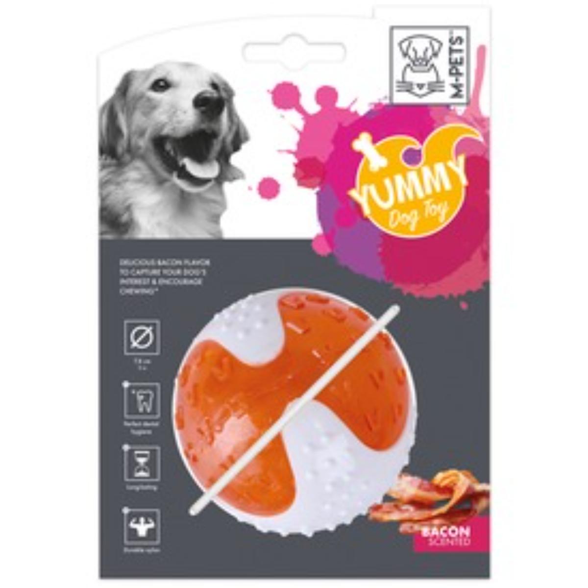M-PETS Yummy Toy, jucărie minge, aromă Bacon, câini S-L, dentiție, cauciuc, alb și portocaliu, ⌀7.8cm - poza 2