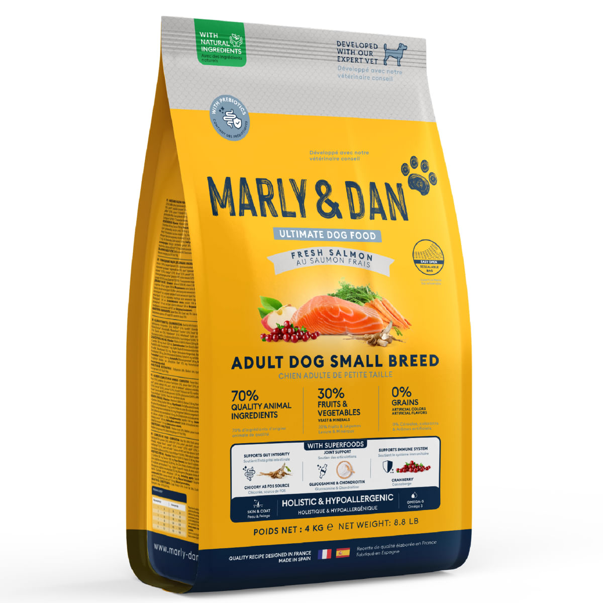 MARLY&DAN Adult Small Breed, XS-S, Somon, hrană uscată fără cereale câini, 4kg - poza 2