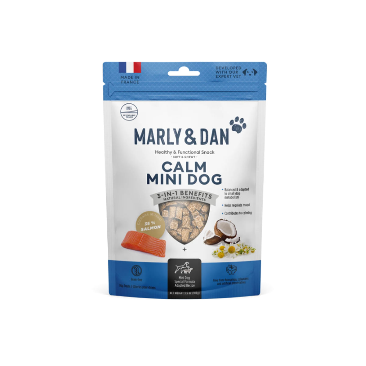 MARLY&DAN Calme Mini Dog, XS-S, Somon, punguță recompense funcționale fără cereale câini, sistem nervos & calmante, 50g - poza 2