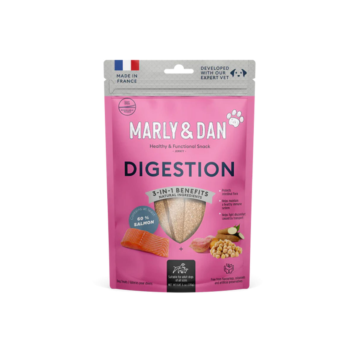 MARLY&DAN Digestion, M-XL, Somon, punguță recompense funcționale fără cereale câini, sistem digestiv, 80g - poza 1