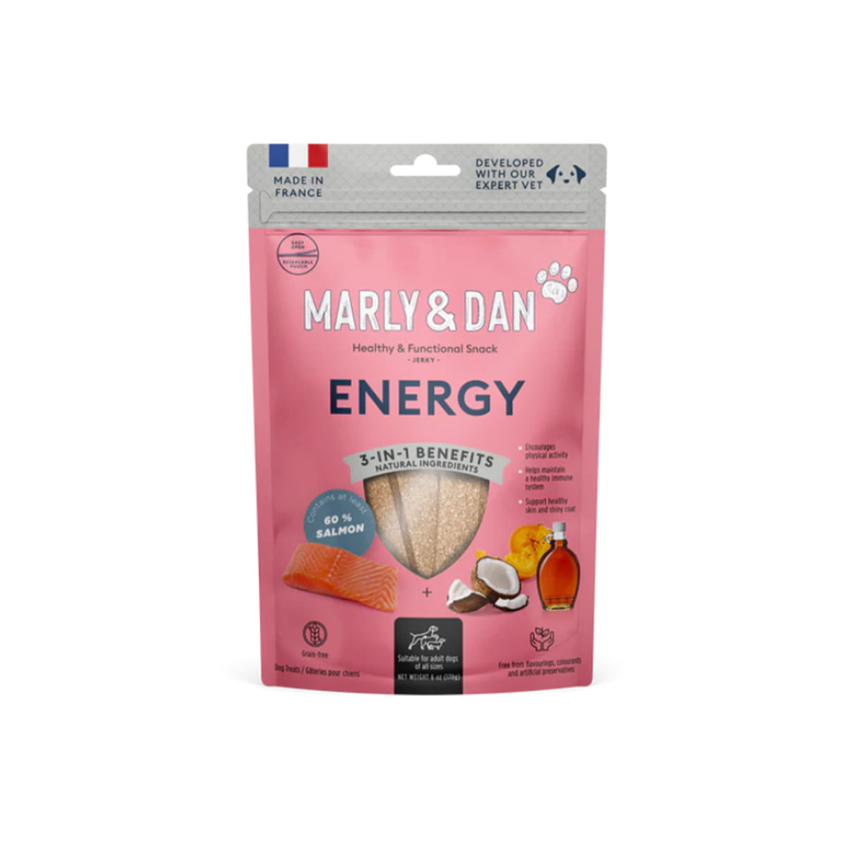 MARLY&DAN Energy, XS-XL, Somon, punguță recompense funcționale fără cereale câini, activitate intensă, 80g - poza 1