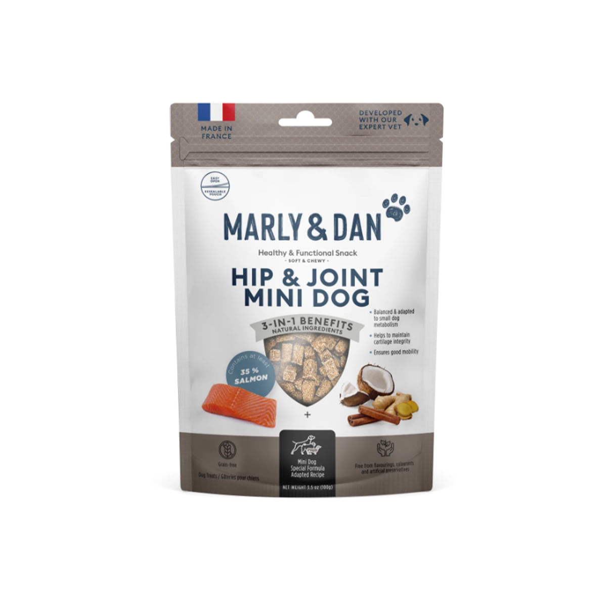 MARLY&DAN Hip&Joint Mini Dog, XS-S, Somon, punguță recompense funcționale fără cereale câini, sistem articular, 50g - poza 2