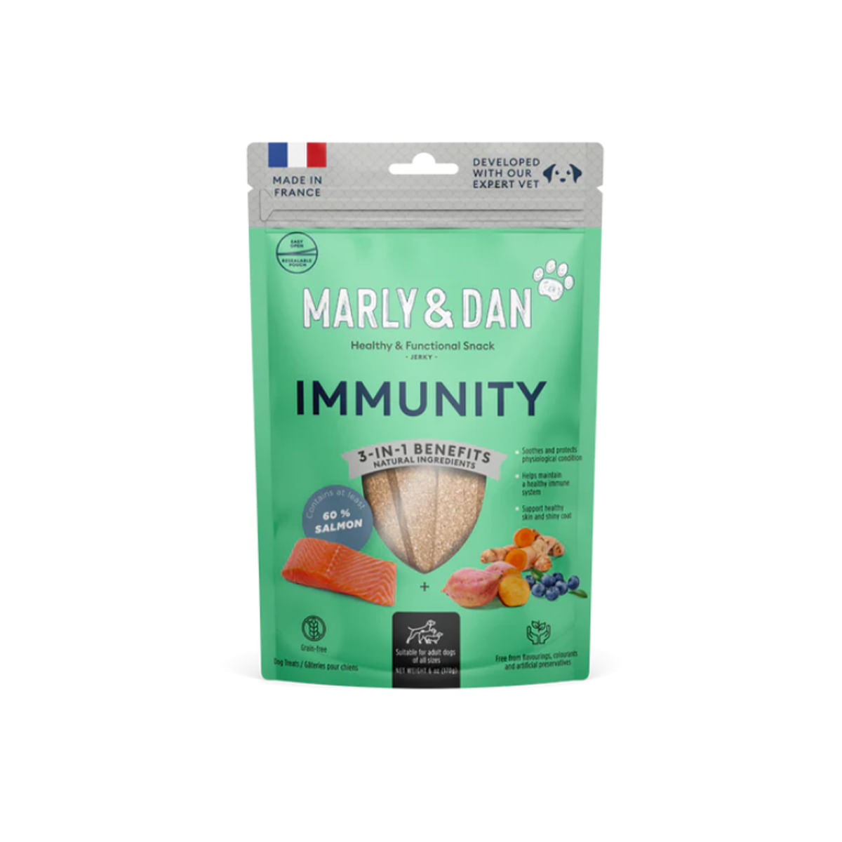 MARLY&DAN Immunity, XS-XL, Somon, punguță recompense funcționale fără cereale câini, sistem imunitar, 80g - poza 2