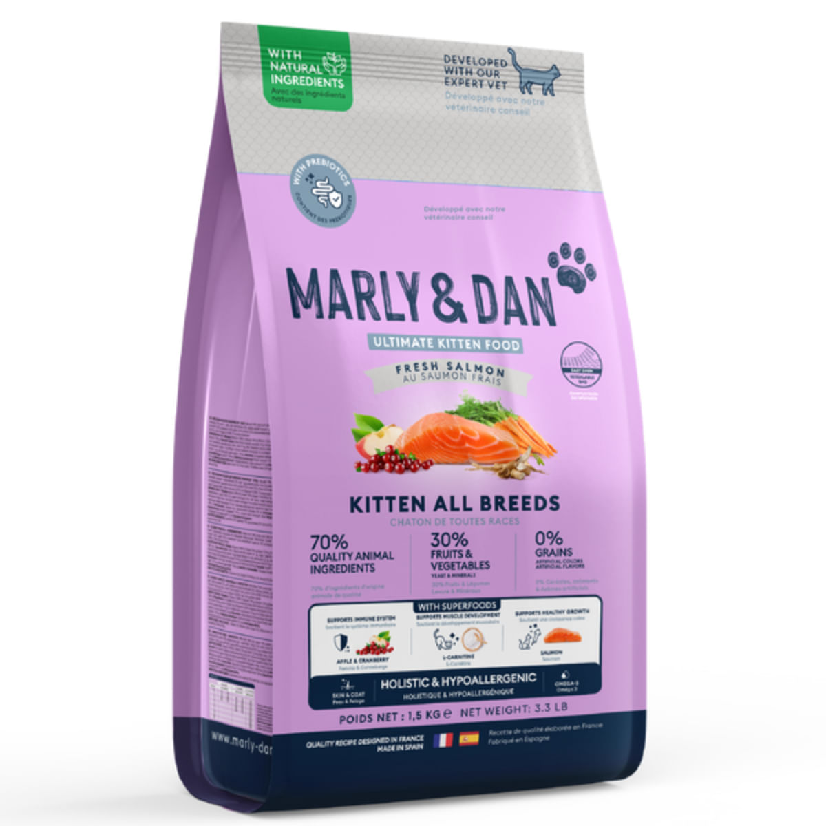 MARLY&DAN Kitten , Somon, hrană uscată fără cereale pisici junior, 400g - poza 2