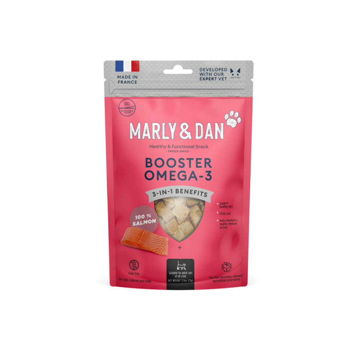 MARLY&DAN Skin & Coat Booster Omega3, Somon, punguță recompense funcționale monoproteică fără cereale pisici, piele & blană, 40g - poza 2