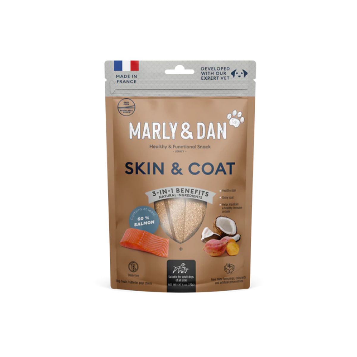 MARLY&DAN Skin&Coat, XS-XL, Somon, punguță recompense funcționale fără cereale câini, piele & blană, 80g - poza 2