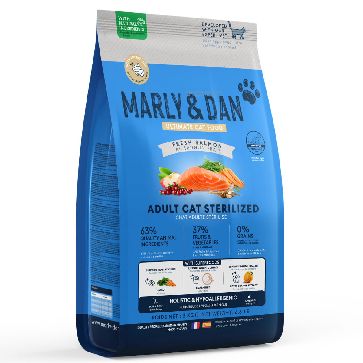 MARLY&DAN Sterilized , Somon, hrană uscată fără cereale pisici sterilizate, 400g
