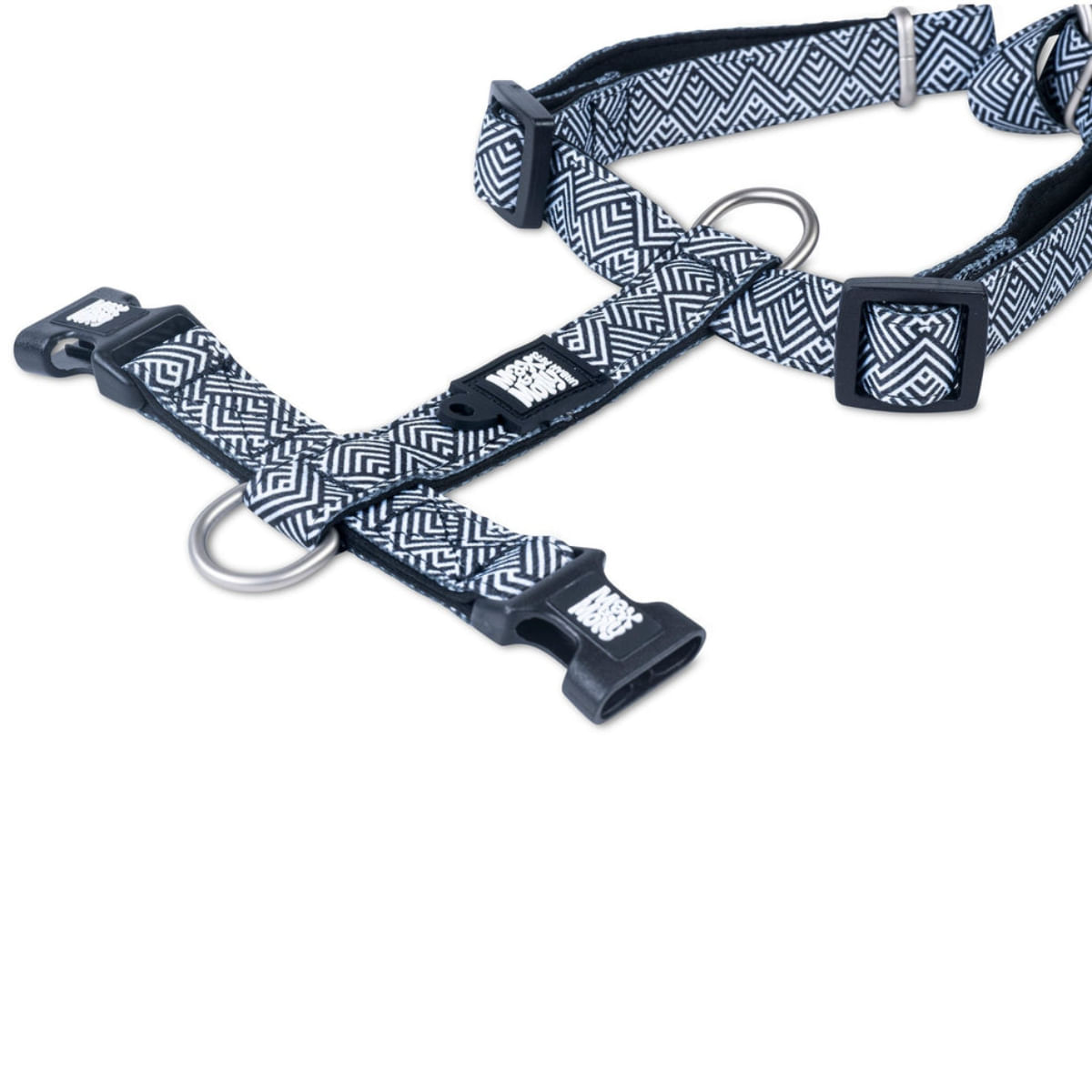 MAX & MOLLY Mykonos Black, ham prindere dublă(piept&spate) câini, ajustabil, poliester, alb și negru, cataramă trident, L(76 - 105 x 2.5cm) - poza 4