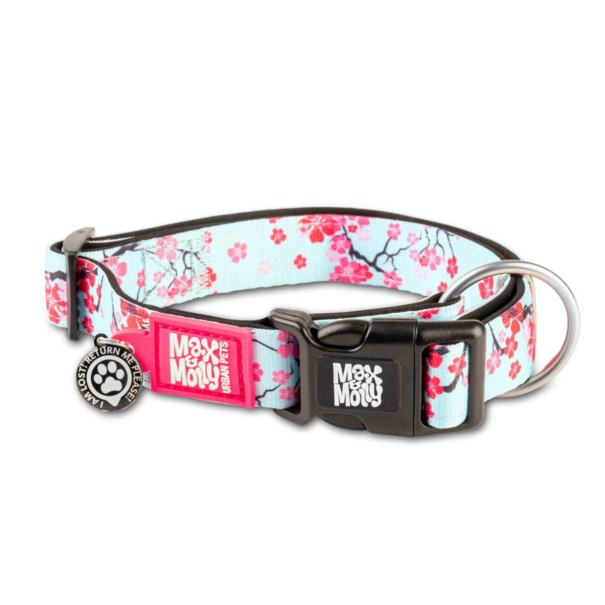 MAX & MOLLY Smart ID Cherry Bloom, zgardă câini, ajustabilă, poliester, bleu și roz, cataramă trident, S(28-45 x 1.5cm) - poza 1