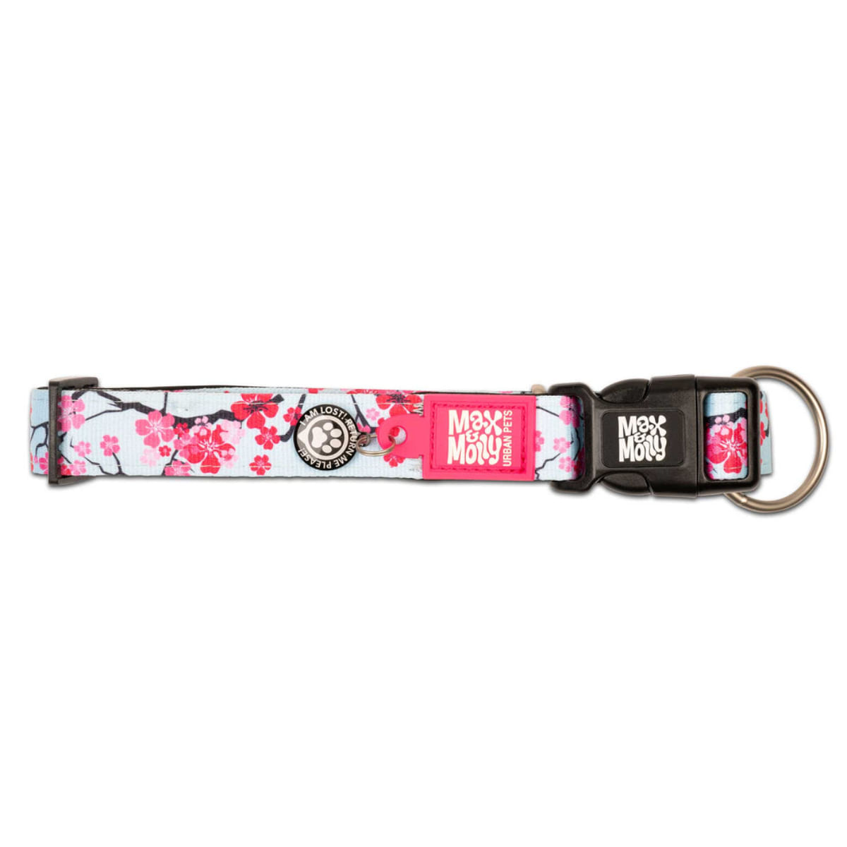 MAX & MOLLY Smart ID Cherry Bloom, zgardă câini, ajustabilă, poliester, bleu și roz, cataramă trident, S(28-45 x 1.5cm) - poza 4