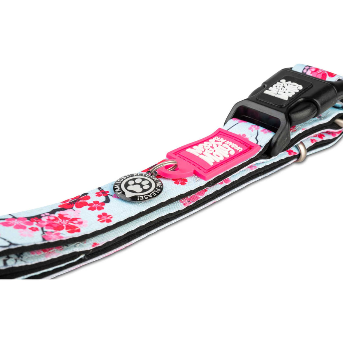 MAX & MOLLY Smart ID Cherry Bloom, zgardă câini, ajustabilă, poliester, bleu și roz, cataramă trident, XS(22-35 x 1cm) - poza 3
