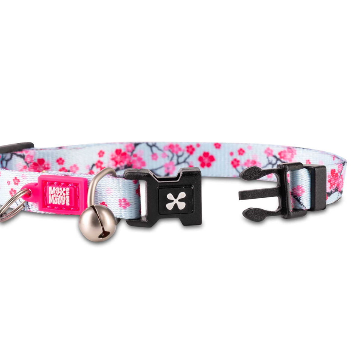 MAX & MOLLY Smart ID Cherry Bloom, zgardă pisici, ajustabilă, poliester, bleu și roz, cataramă trident, 22-35 x 1cm - poza 3