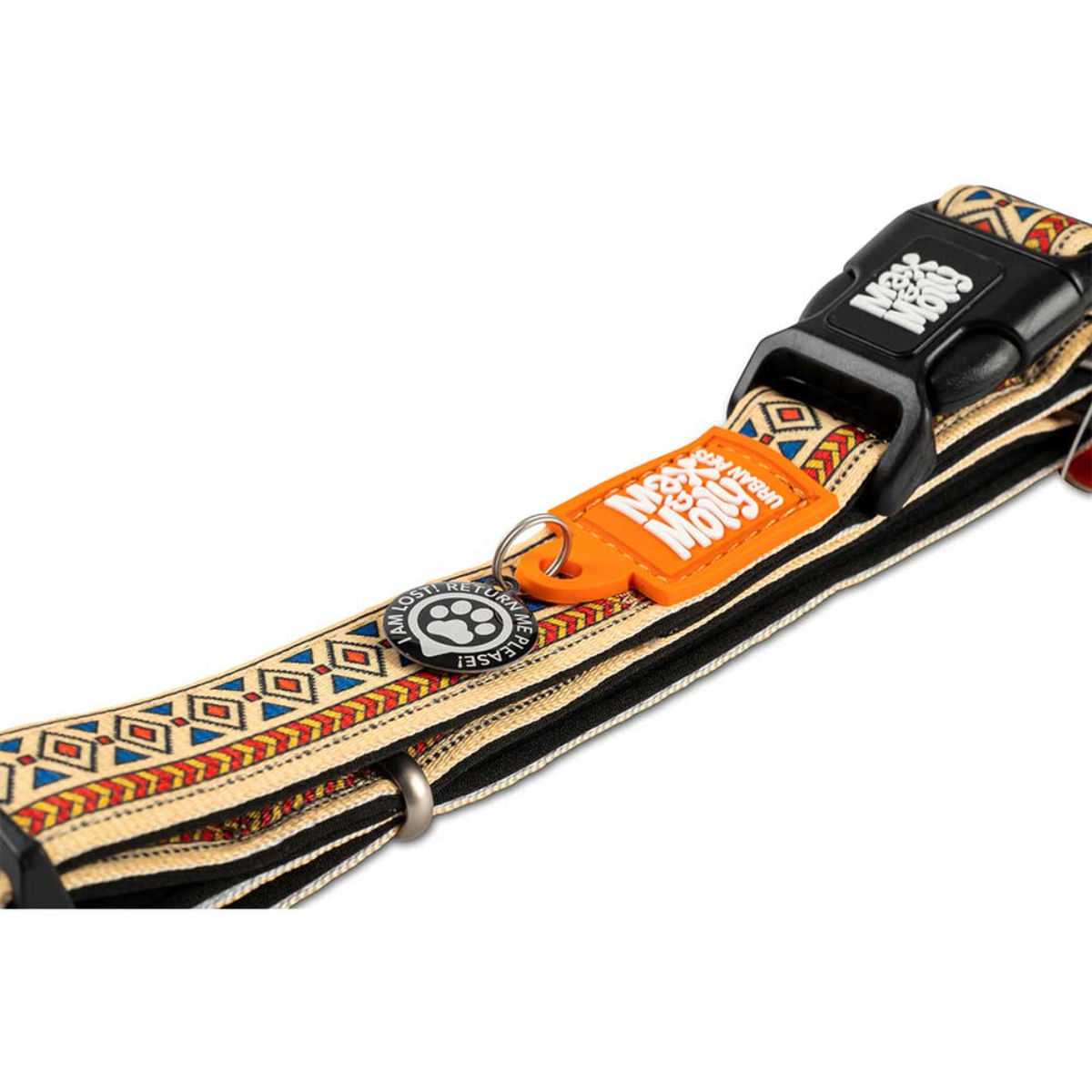 MAX & MOLLY Smart ID Ethnic, zgardă câini, ajustabilă, poliester, bej, cataramă trident, S(28-45 x 1.5cm) - poza 3