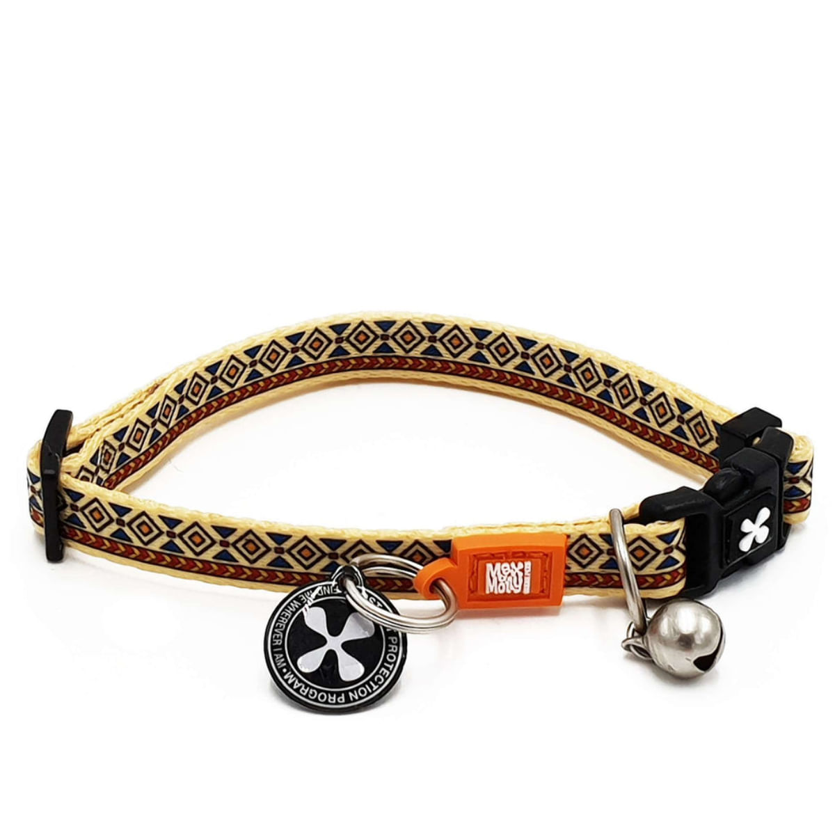 MAX & MOLLY Smart ID Ethnic, zgardă pisici, ajustabilă, poliester, bej, cataramă trident, 22-35 x 1cm - poza 2