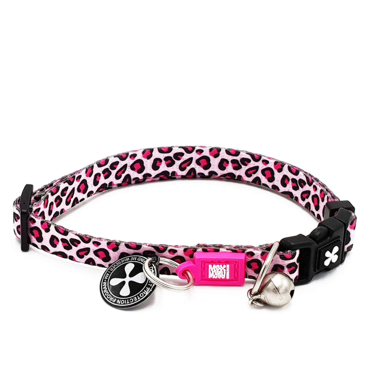 MAX & MOLLY Smart ID Leopard Pink, zgardă pisici, ajustabilă, poliester, roz, cataramă trident, 22-35 x 1cm - poza 2