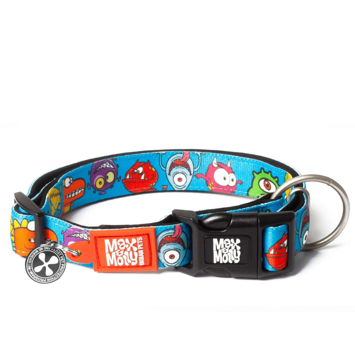 MAX & MOLLY Smart ID Little Monsters, zgardă câini, ajustabilă, poliester, albastru, cataramă trident, S(28-45 x 1.5cm) - poza 1