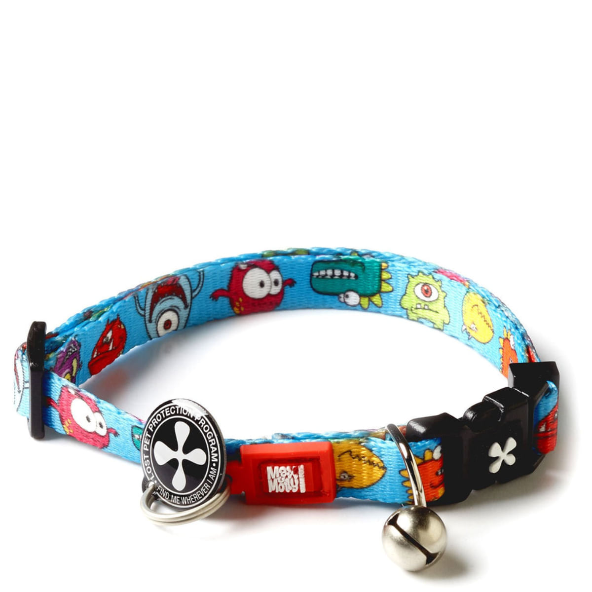 MAX & MOLLY Smart ID LIttle Monsters, zgardă pisici, ajustabilă, poliester, albastru, cataramă trident, 22-35 x 1cm