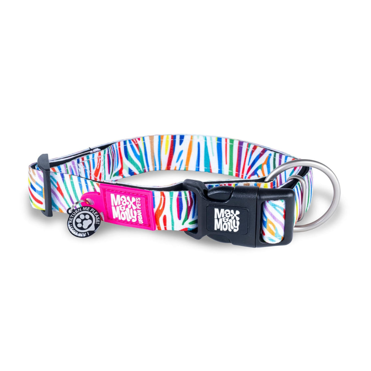 MAX & MOLLY Smart ID Magic Zebra, zgardă câini, ajustabilă, poliester, alb, cataramă trident, XS(22-35 x 1cm) - poza 1