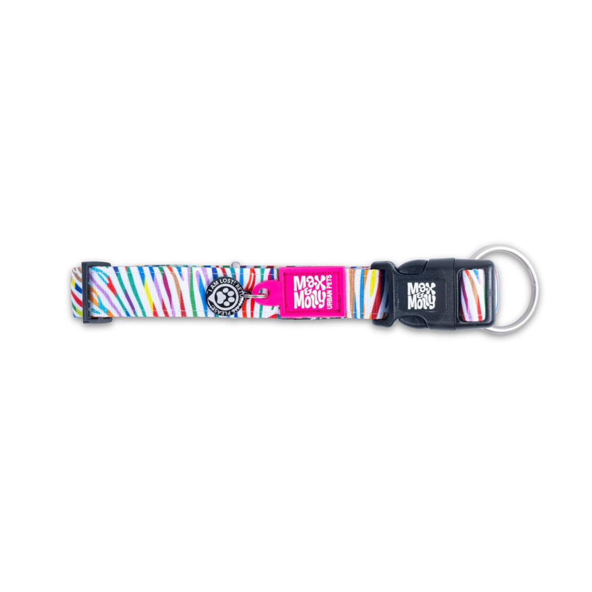 MAX & MOLLY Smart ID Magic Zebra, zgardă câini, ajustabilă, poliester, alb, cataramă trident, XS(22-35 x 1cm) - poza 5