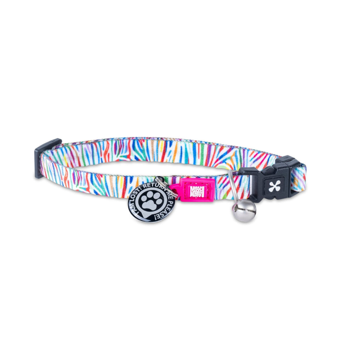 MAX & MOLLY Smart ID Magic Zebra, zgardă pisici, ajustabilă, poliester, alb, cataramă trident, 22-35 x 1cm - poza 2