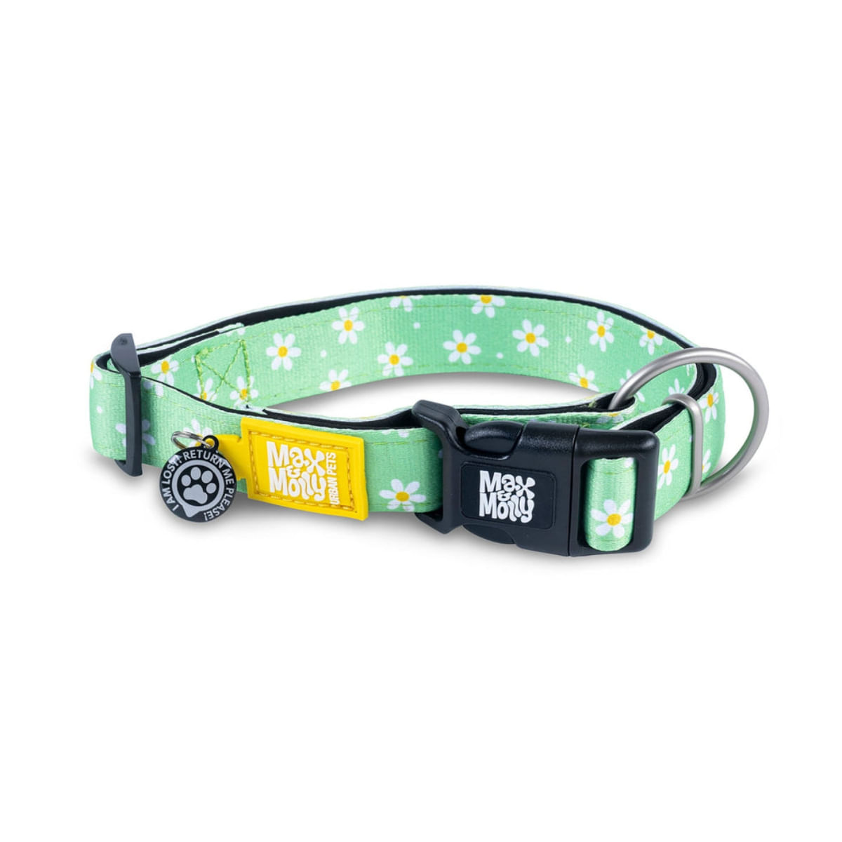 MAX & MOLLY Smart ID Margarite, zgardă câini, ajustabilă, poliester, verde, cataramă trident, M(34-55 x 2cm) - poza 2
