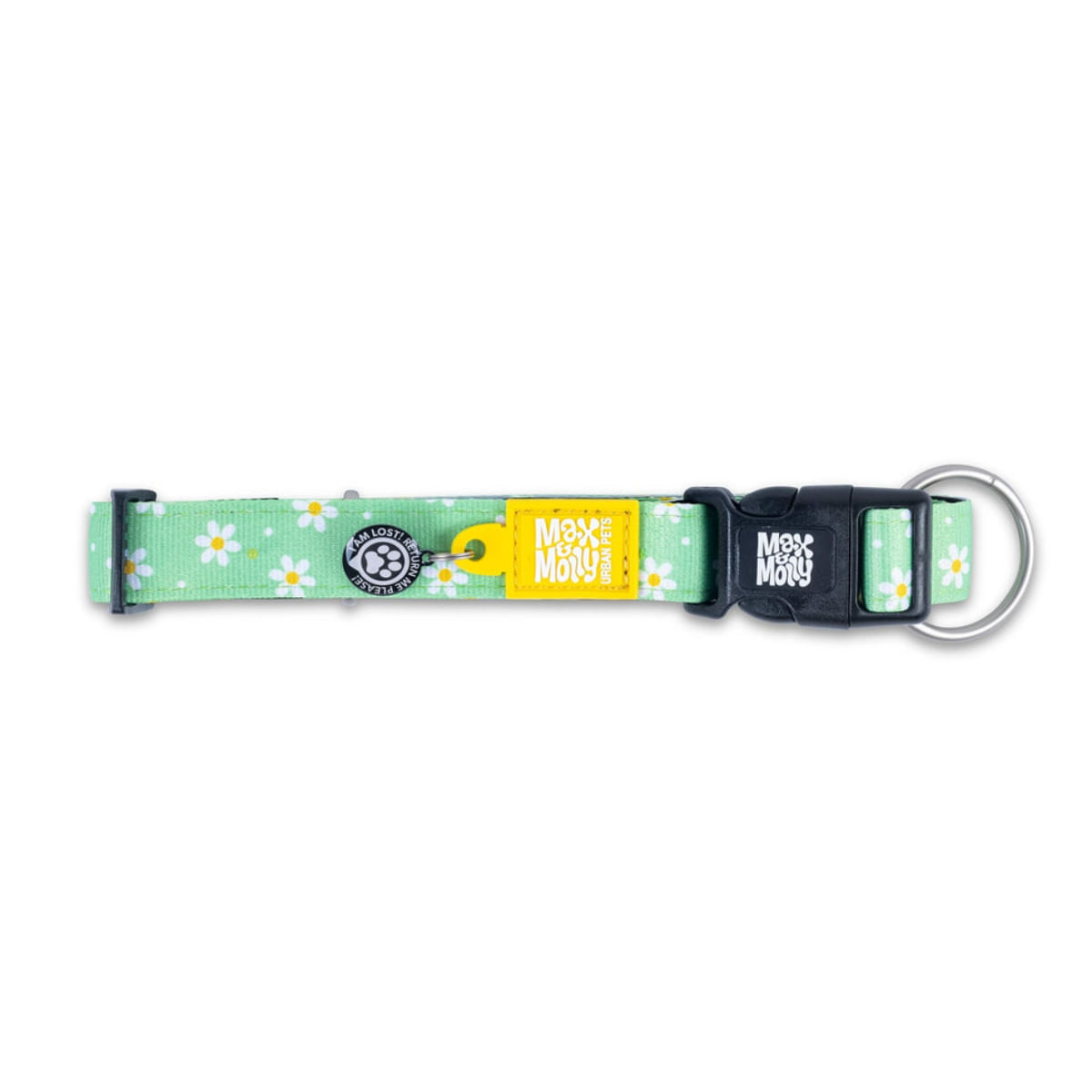 MAX & MOLLY Smart ID Margarite, zgardă câini, ajustabilă, poliester, verde, cataramă trident, M(34-55 x 2cm) - poza 3