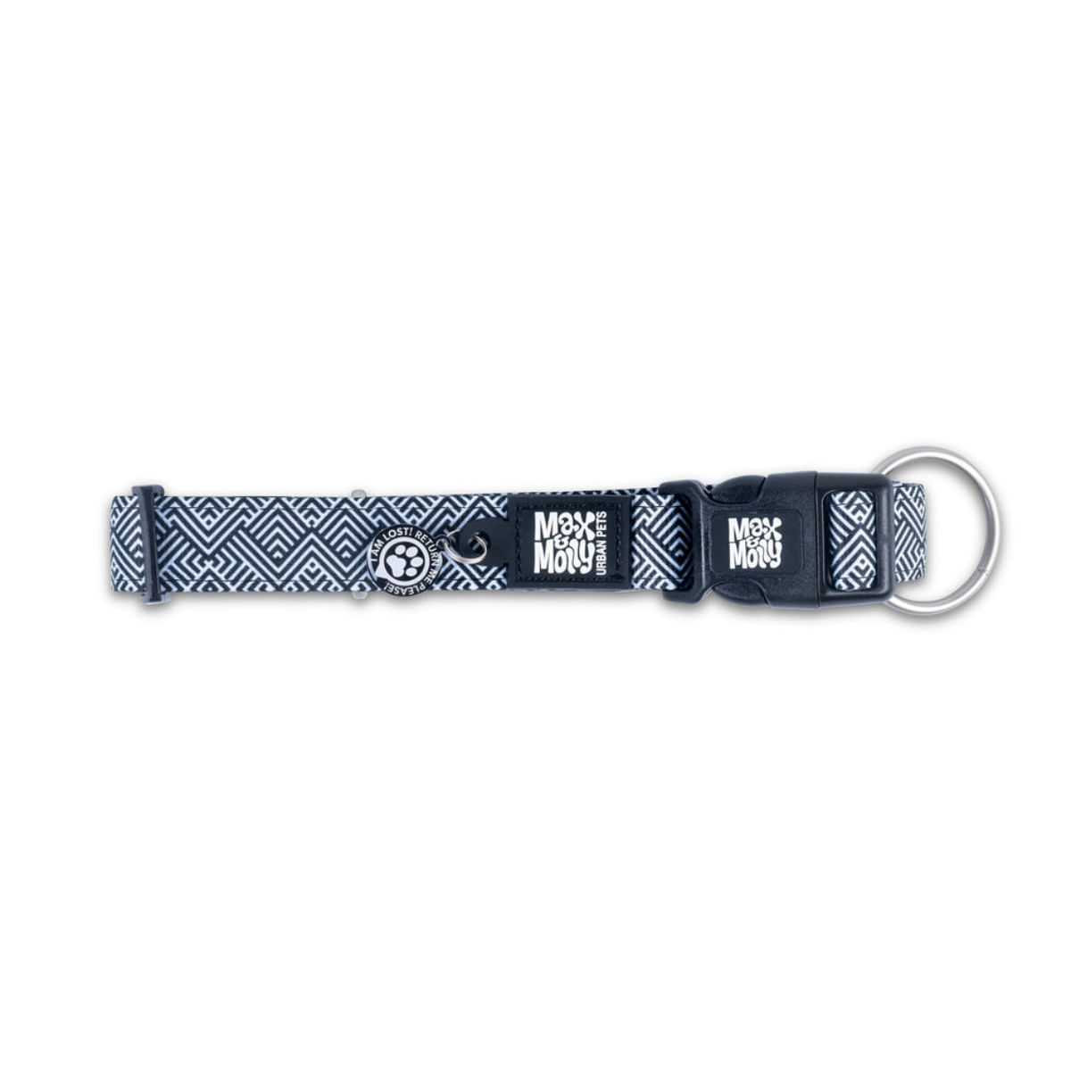 MAX & MOLLY Smart ID Mykonos Black, zgardă câini, ajustabilă, poliester, alb și negru, cataramă trident, L(39-62 x 2.5cm) - poza 5