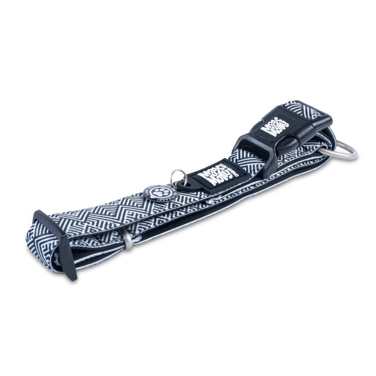 MAX & MOLLY Smart ID Mykonos Black, zgardă câini, ajustabilă, poliester, alb și negru, cataramă trident, M(34-55 x 2cm) - poza 3