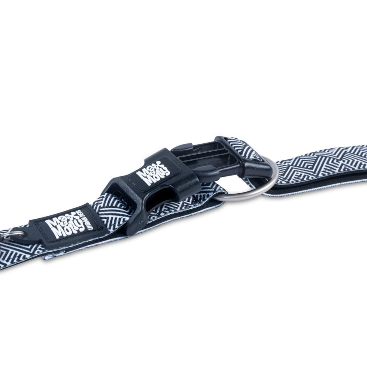 MAX & MOLLY Smart ID Mykonos Black, zgardă câini, ajustabilă, poliester, alb și negru, cataramă trident, M(34-55 x 2cm) - poza 4