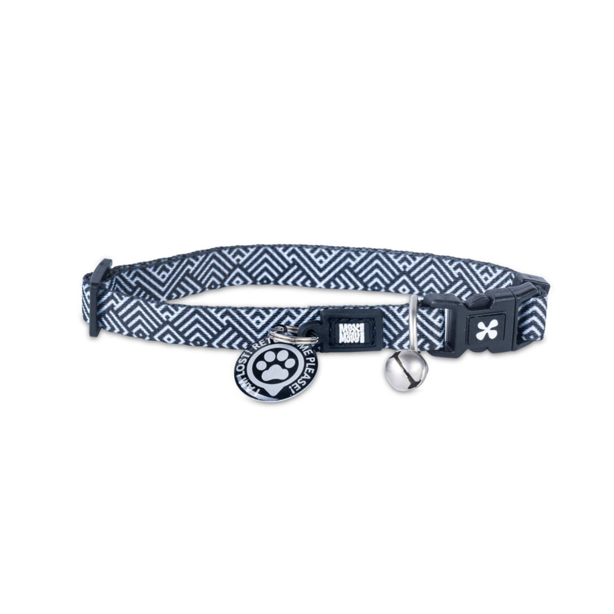 MAX & MOLLY Smart ID Mykonos Black, zgardă pisici, ajustabilă, poliester, alb și negru, cataramă trident, 22-35 x 1cm - poza 2