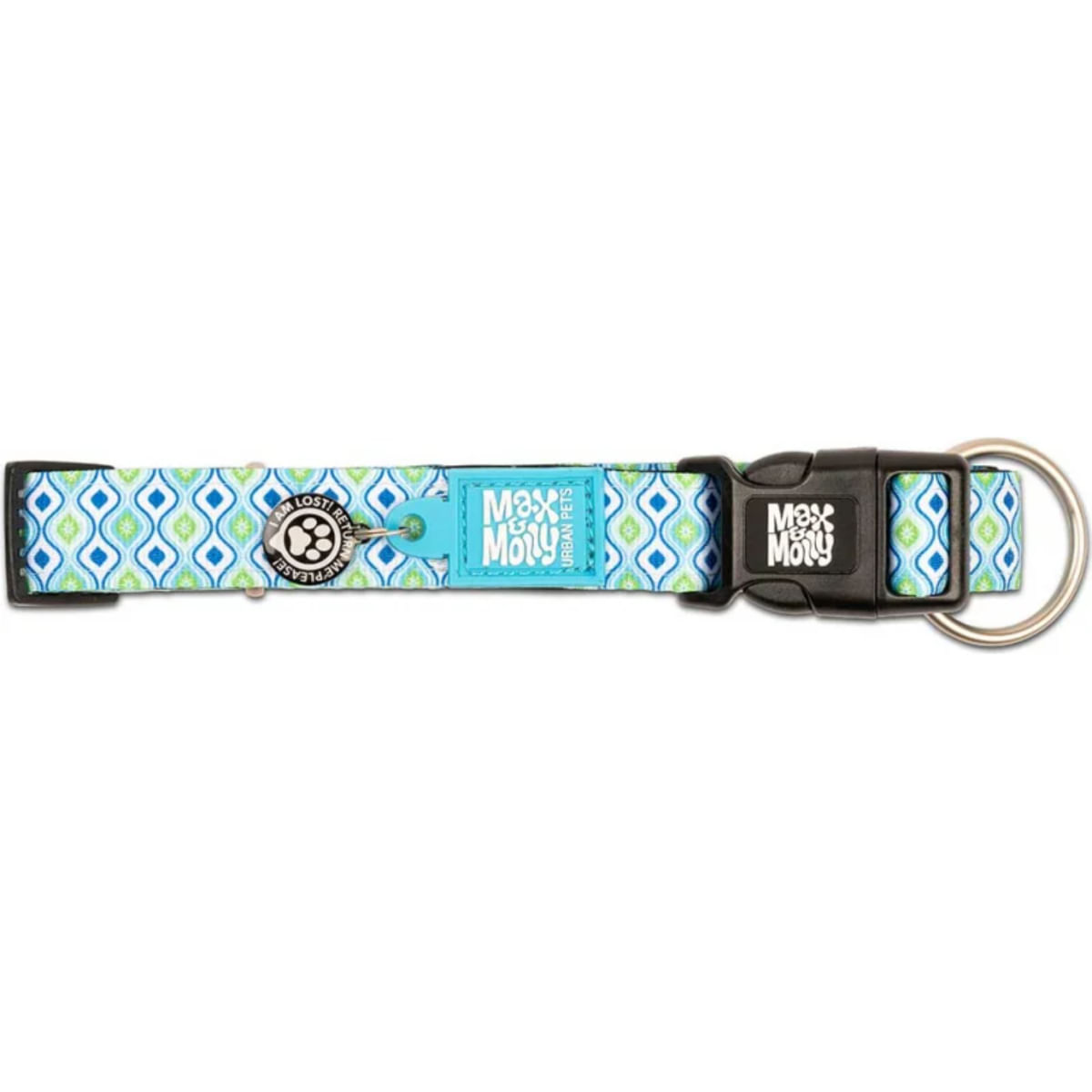 MAX & MOLLY Smart ID Retro Blue, zgardă câini, ajustabilă, poliester, bleu, cataramă trident, M(34-55 x 2cm) - poza 4