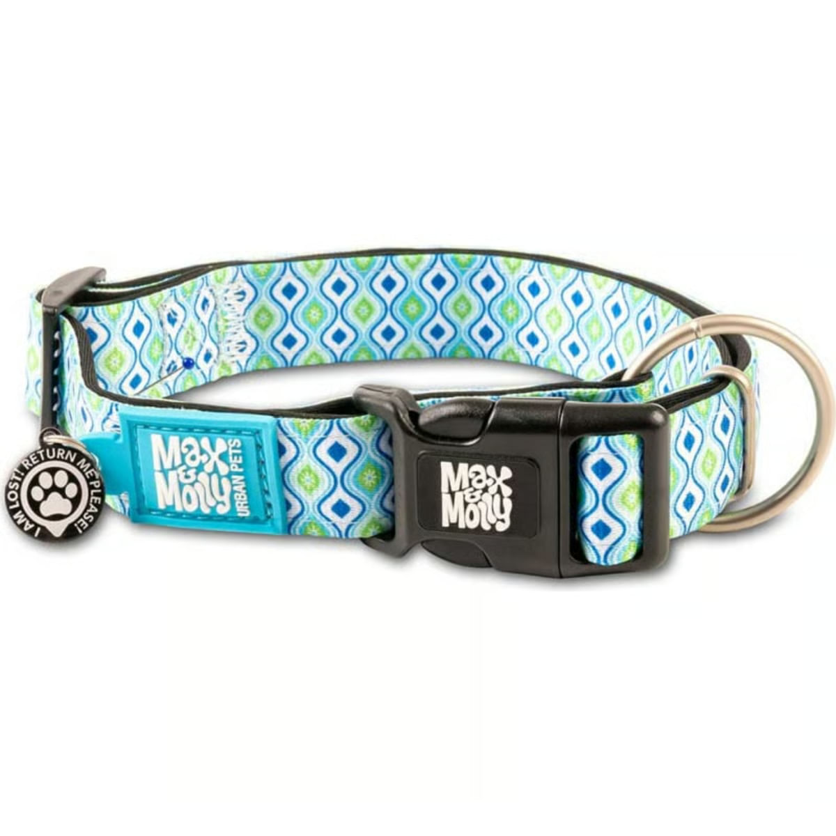 MAX & MOLLY Smart ID Retro Blue, zgardă câini, ajustabilă, poliester, bleu, cataramă trident, S(28-45 x 1.5cm) - poza 1