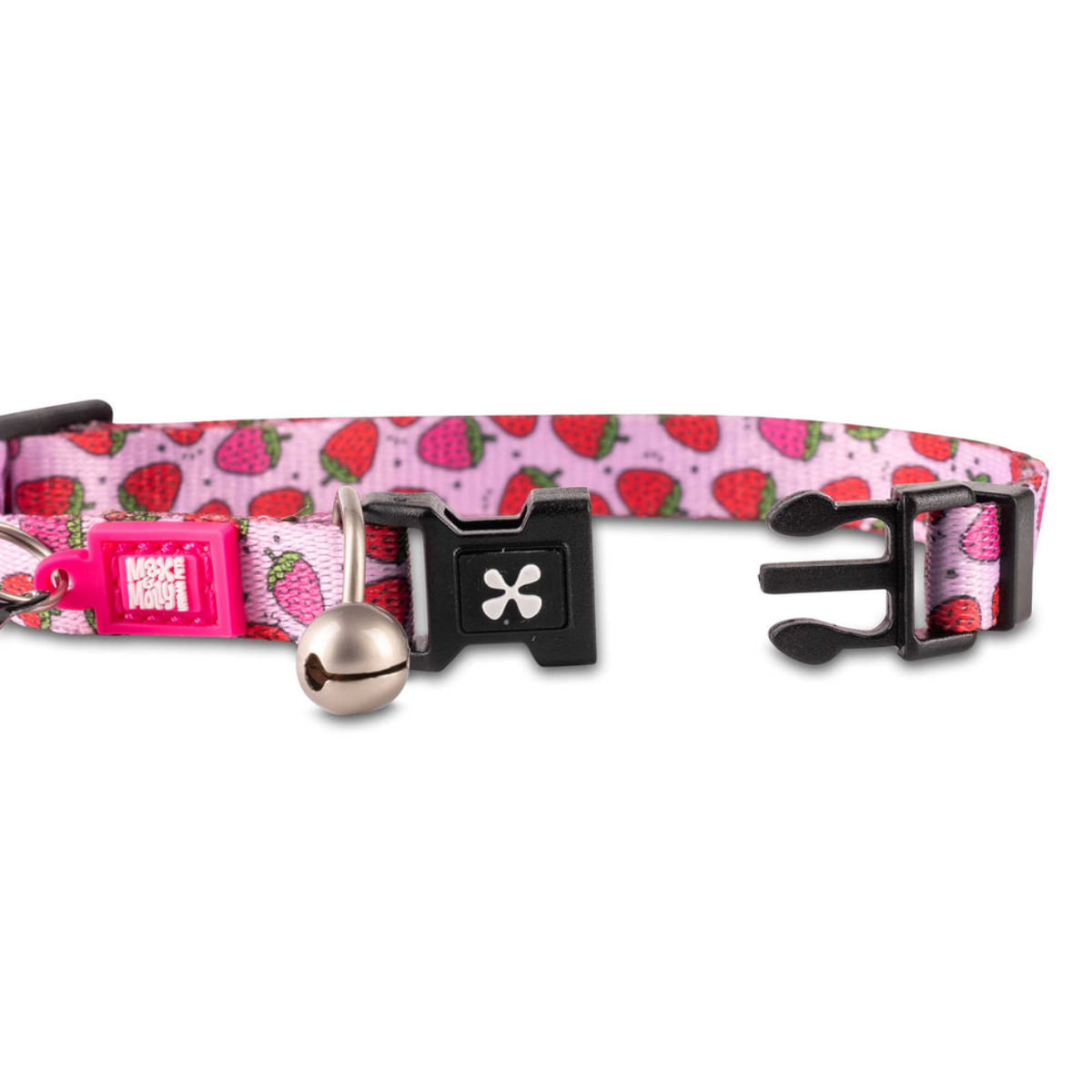 MAX & MOLLY Smart ID Strawberry Dream, zgardă pisici, ajustabilă, poliester, roz și roșu, cataramă trident, 22-35 x 1cm - poza 3