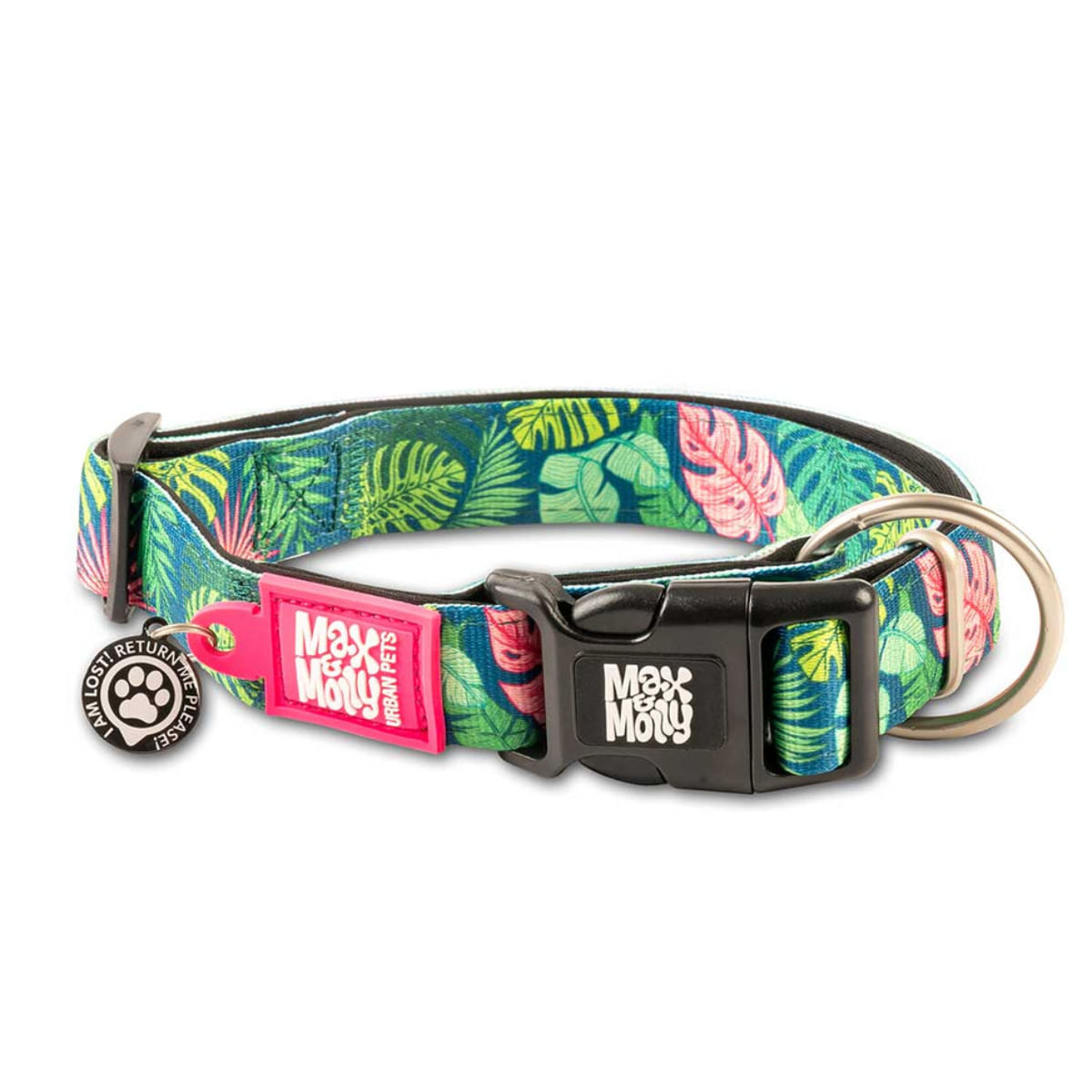 MAX & MOLLY Smart ID Tropical, zgardă câini, ajustabilă, poliester, verde, cataramă trident, XS(22-35 x 1cm)