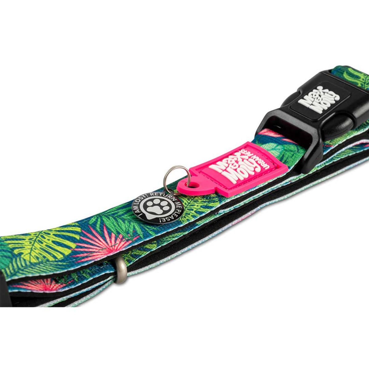 MAX & MOLLY Smart ID Tropical, zgardă câini, ajustabilă, poliester, verde multicolor, cataramă trident, M(34-55 x 2cm) - poza 3