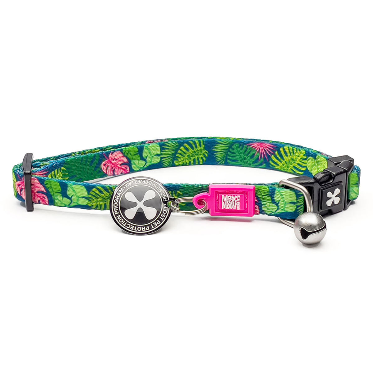 MAX & MOLLY Smart ID Tropical, zgardă pisici, ajustabilă, poliester, verde, cataramă trident, 22-35 x 1cm - poza 2