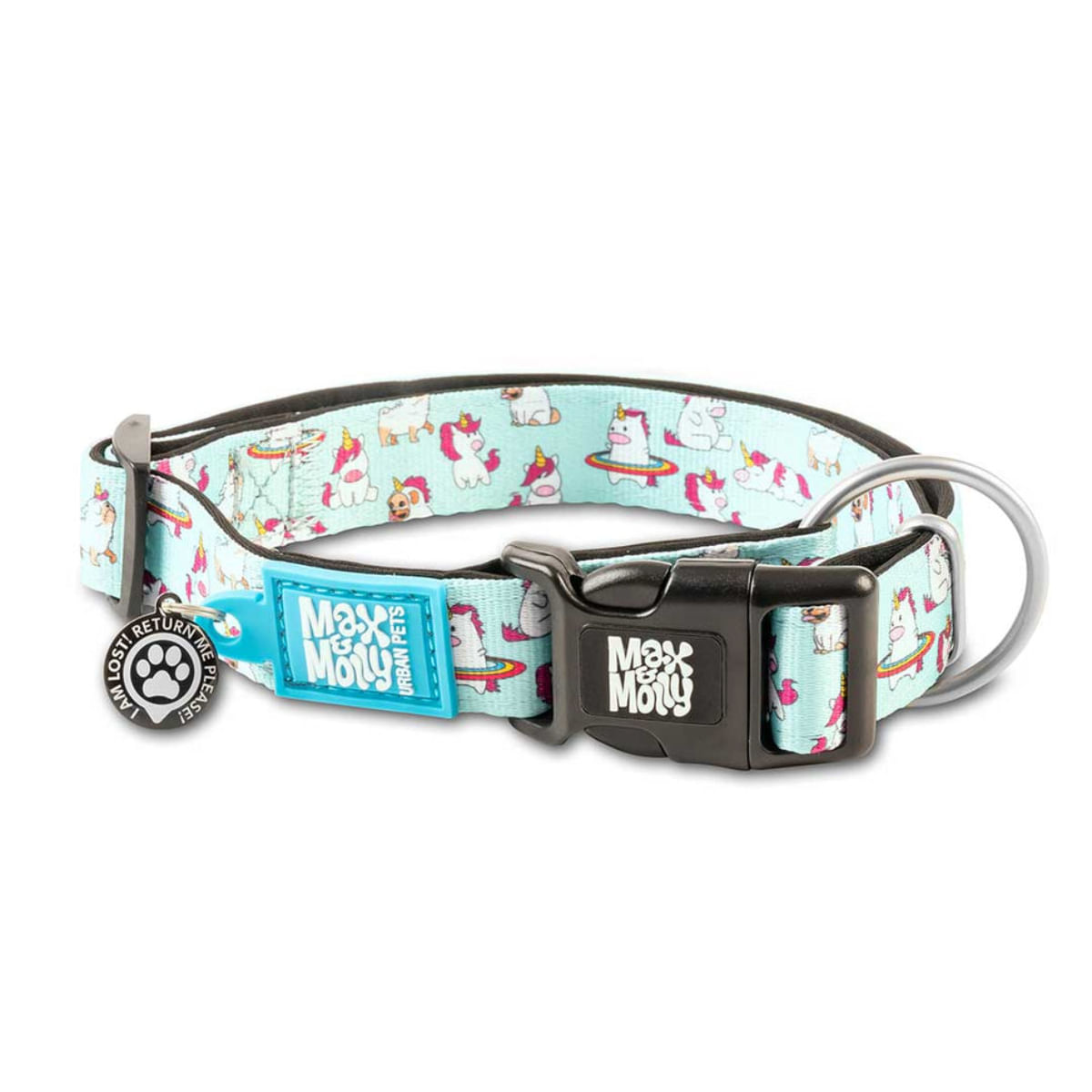 MAX & MOLLY Smart ID Unicorn, zgardă câini, ajustabilă, poliester, bleu, cataramă trident, M(34-55 x 2cm) - poza 1