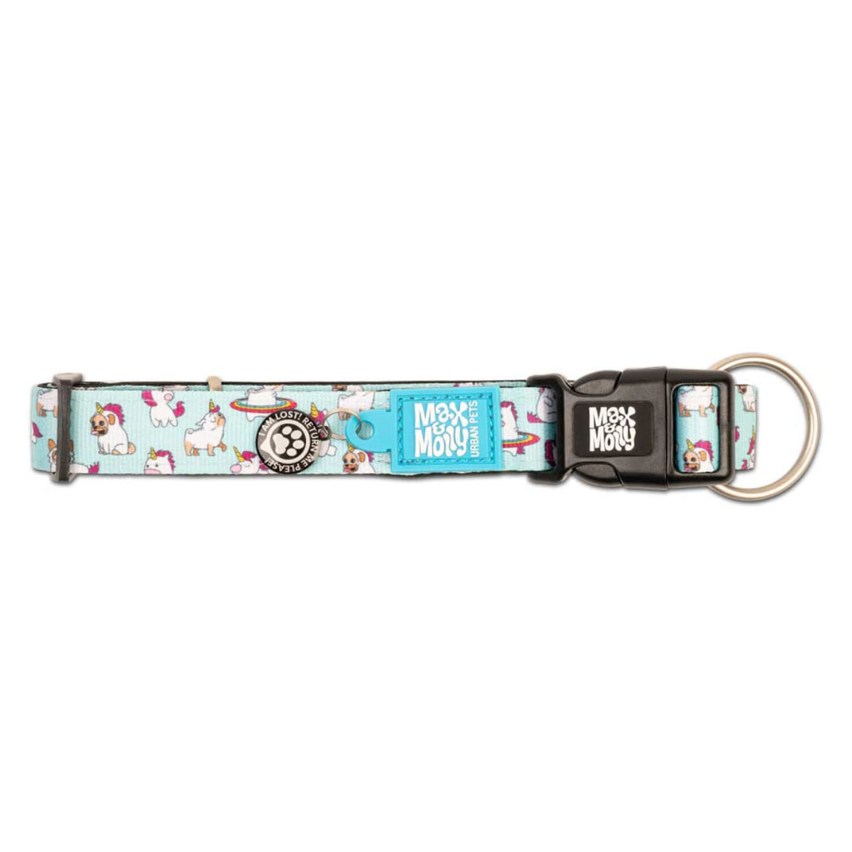 MAX & MOLLY Smart ID Unicorn, zgardă câini, ajustabilă, poliester, bleu, cataramă trident, S(28-45 x 1.5cm) - poza 5
