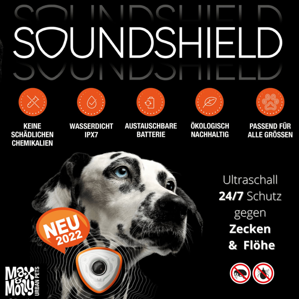 MAX & MOLLY Soundshield Ultrasonic Technology Ticks & Fleas, accesoriu antiparazitar câini, dispozitiv ultrasunete repelent MAX & MOLLY Soundshield Ultrasonic Technology Ticks & Fleas, accesoriu antiparazitar câini, XS-XL, dispozitiv ultras - poza 4