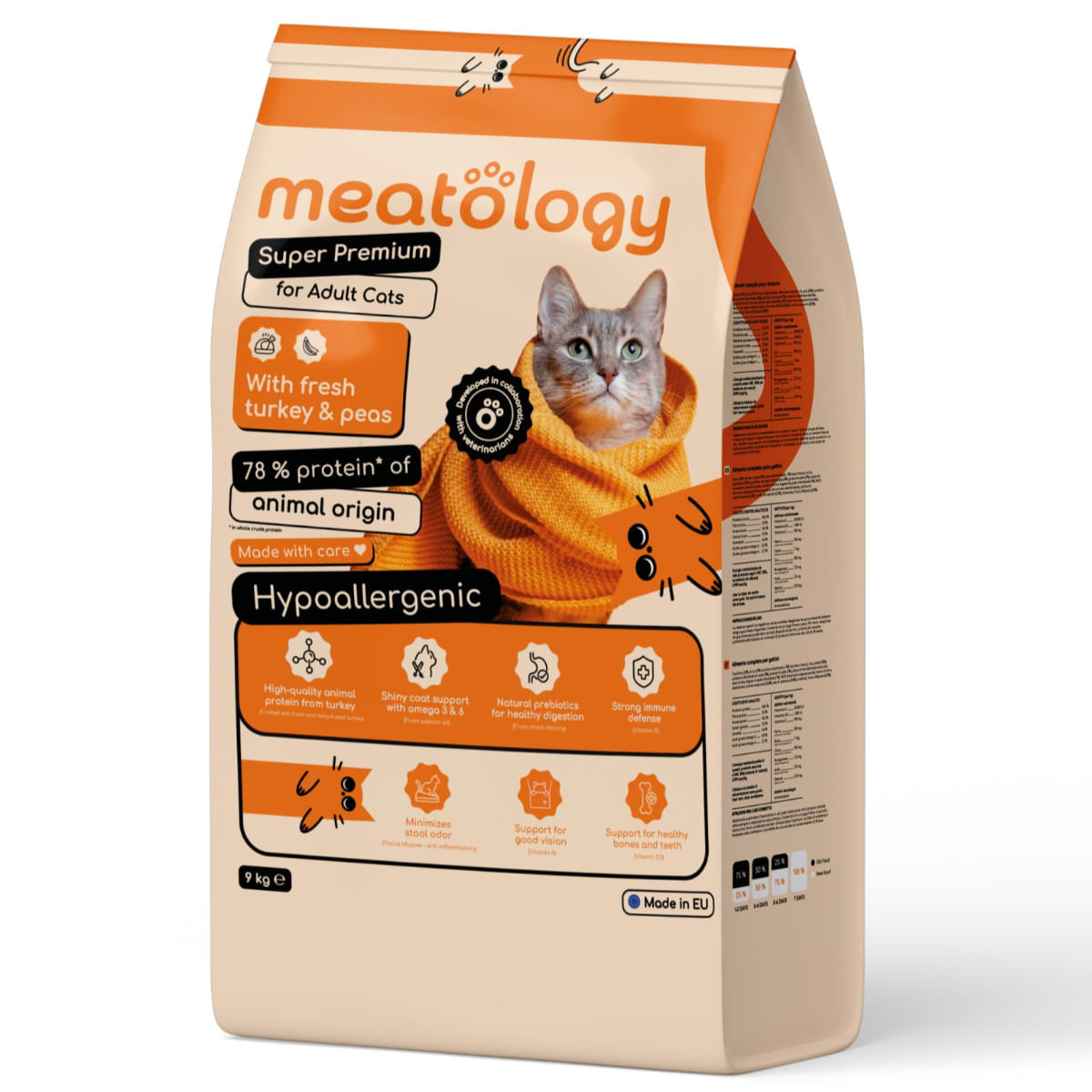 MEATOLOGY Adult Cats, Curcan și Mazăre, hrană uscată pisici, 9kg - poza 2