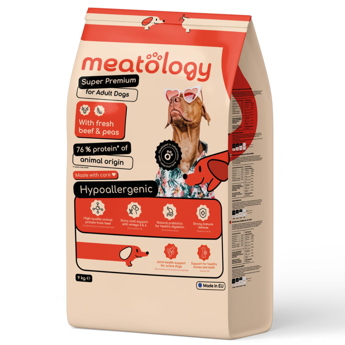 MEATOLOGY Adult Dogs, XS-XL, Vită și Mazăre, hrană uscată câini, 9kg - poza 2