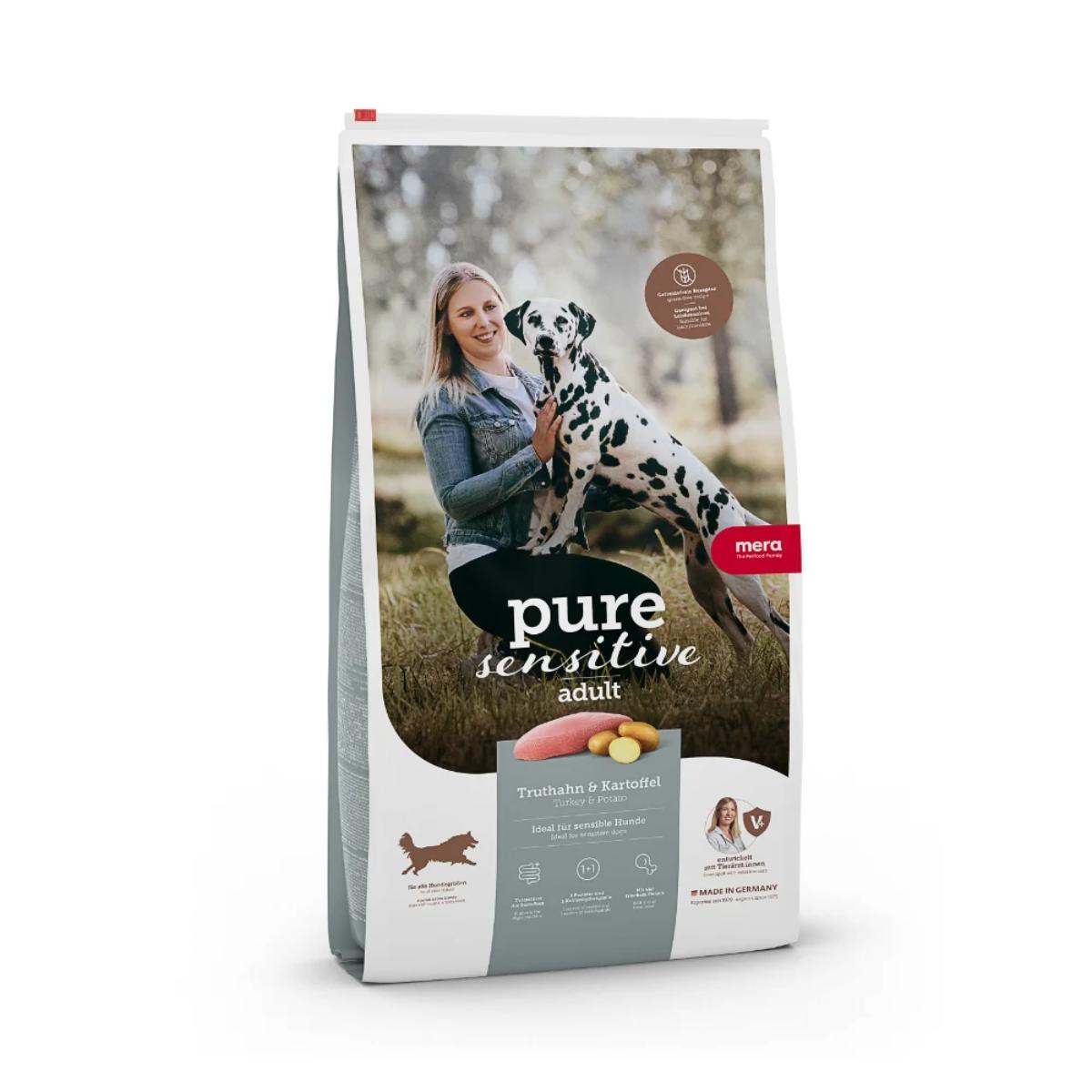 MERA Pure Sensitive Adult Medium Maxi, M-XL, Curcan și Cartofi, hrană uscată fără cereale câini, alergii, 12.5kg - poza 1