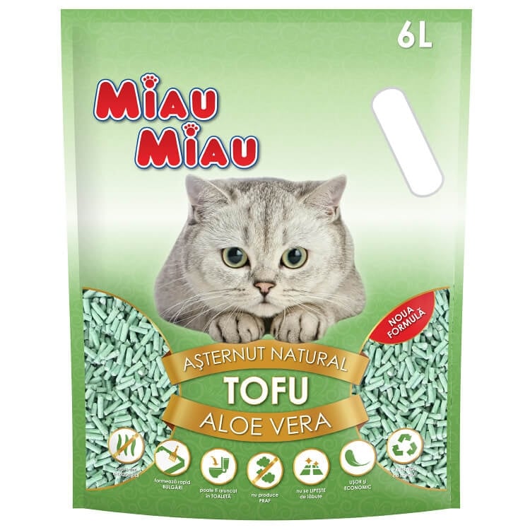 MIAU MIAU, Aloe Vera, așternut igienic pisici, peleți, tofu, aglomerant, ecologic, biodegradabil, 6l - poza 2