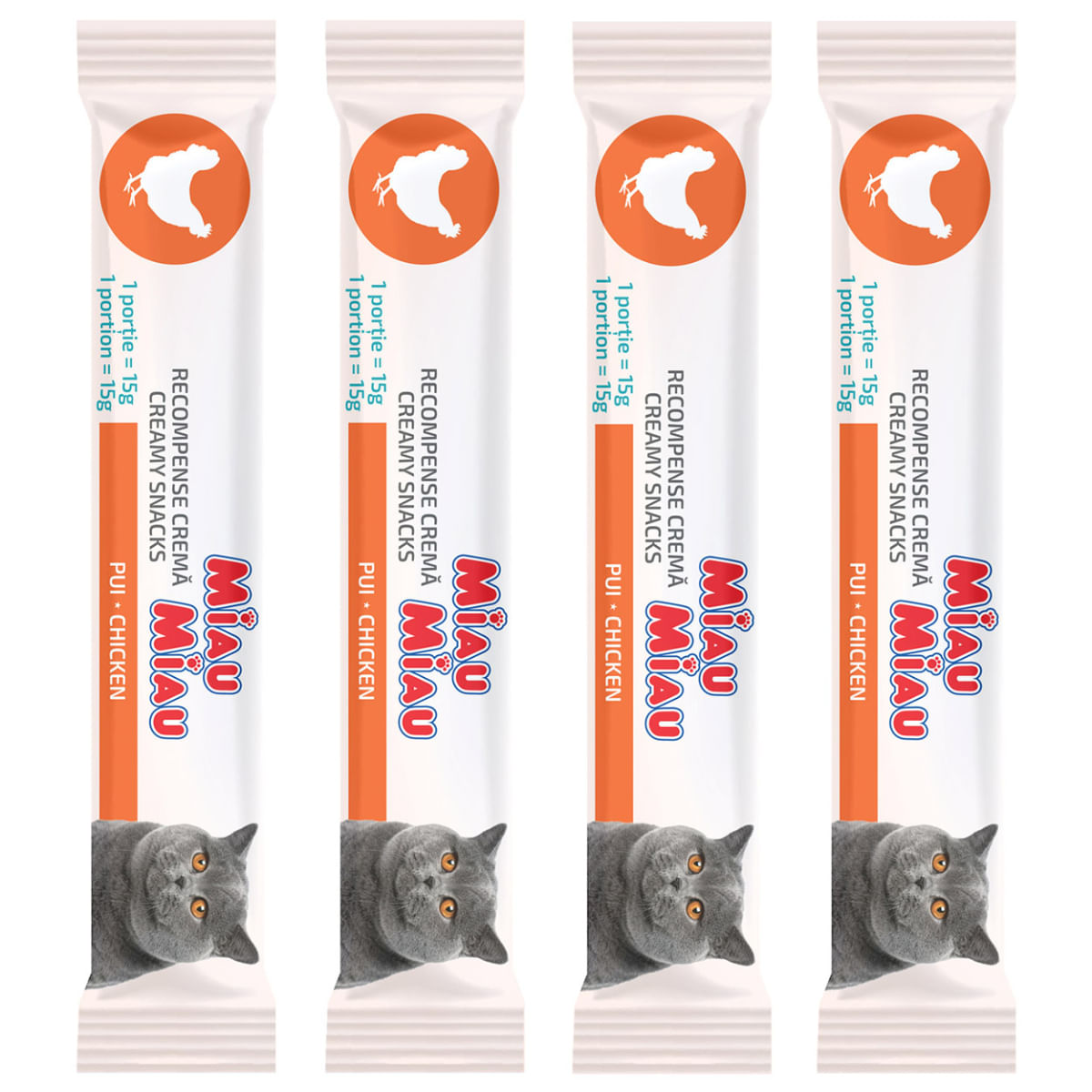 MIAU MIAU Creamy Snacks, Pui, recompense fără cereale pisici, (piure), 60g - poza 3