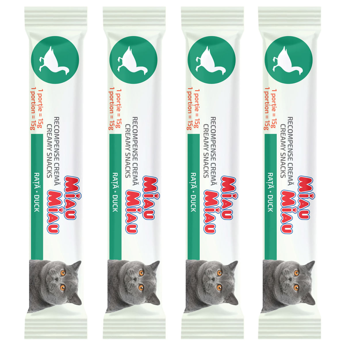 MIAU MIAU Creamy Snacks, Rață, recompense fără cereale pisici, (piure), 60g - poza 3