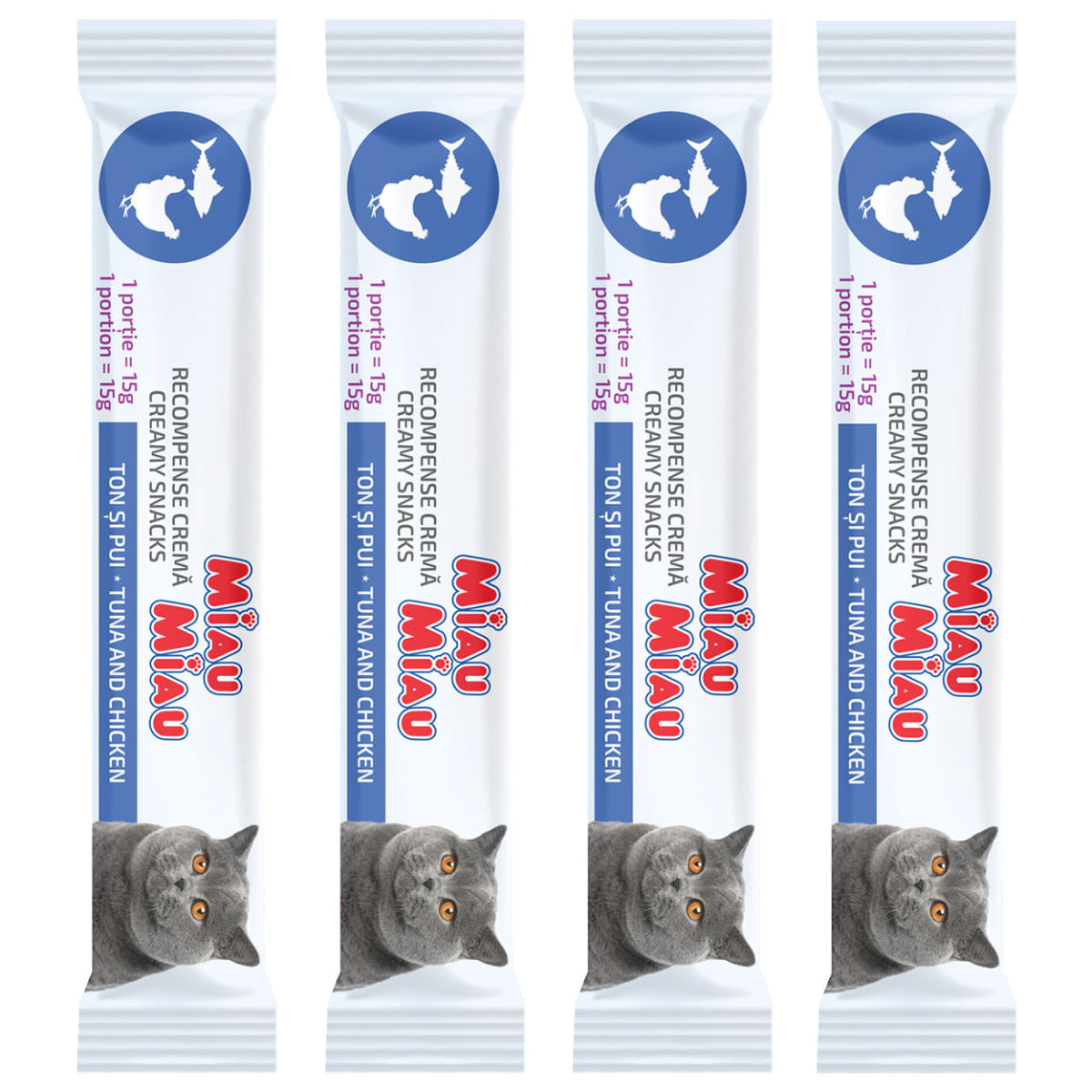 MIAU MIAU Creamy Snacks, Ton și Pui, recompense fără cereale pisici, (piure), 60g - poza 3