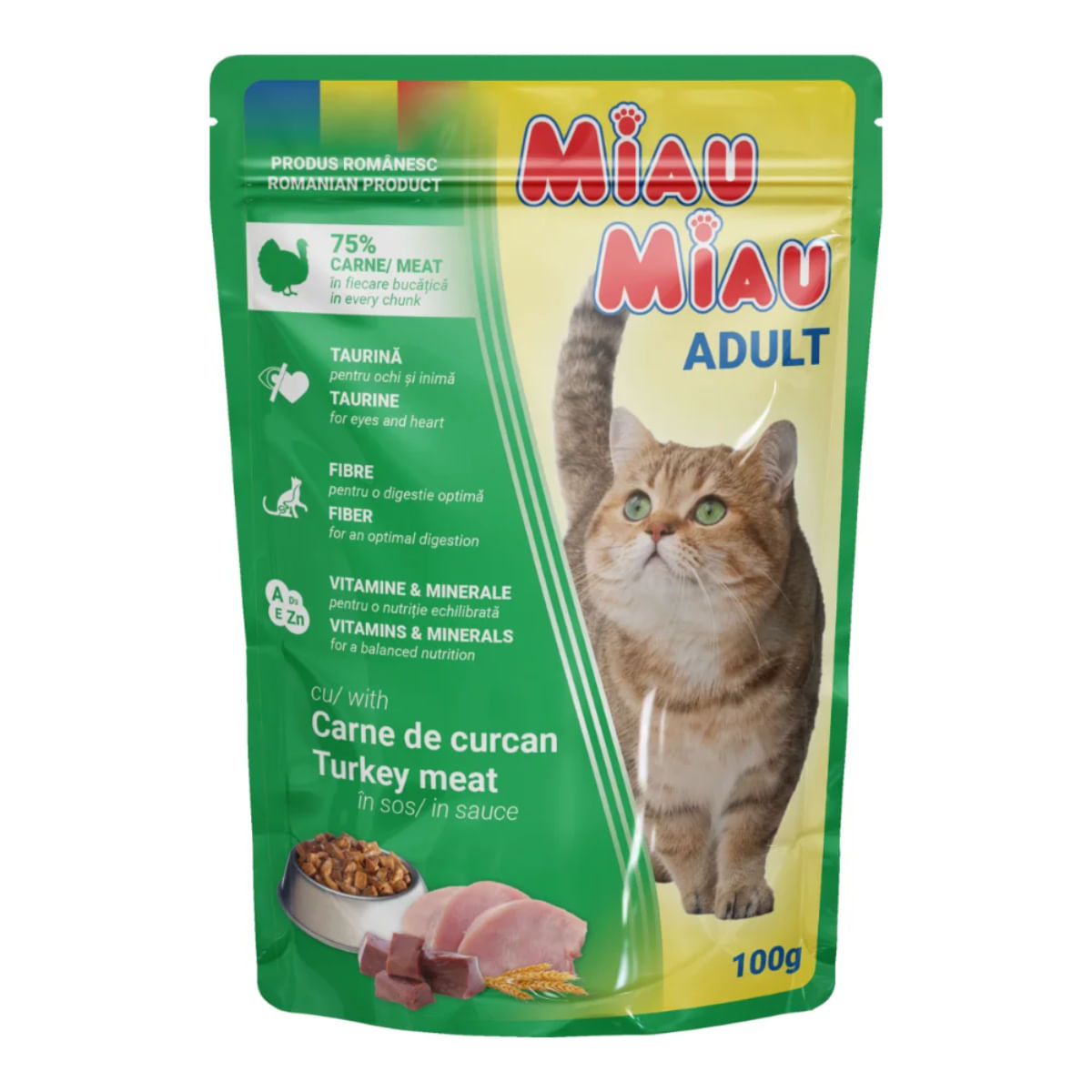 MIAU MIAU, Curcan, plic hrană umedă pisici, (în sos), 100g - poza 1