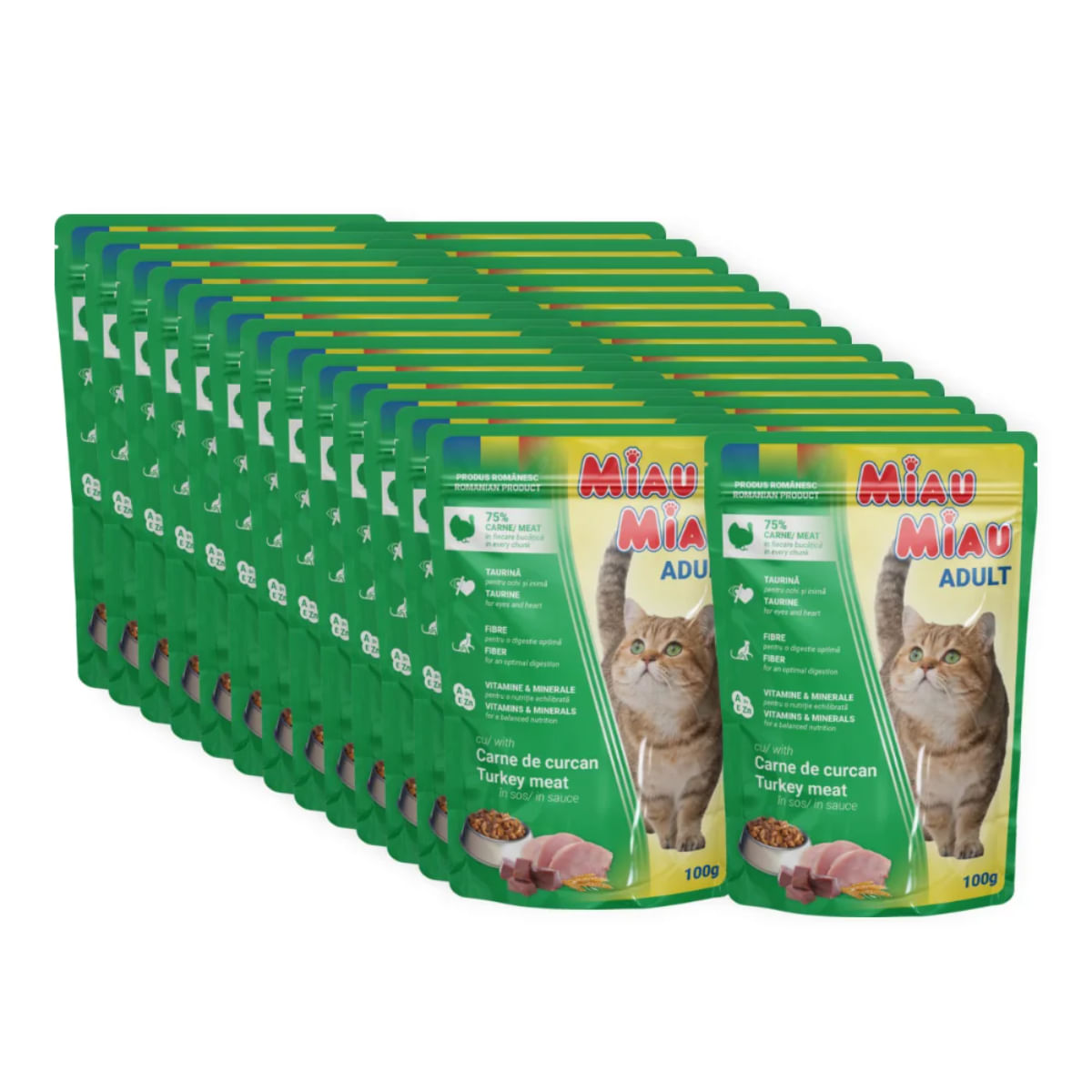 MIAU MIAU, Curcan, plic hrană umedă pisici, (în sos), bax, 100g x 24buc - poza 2