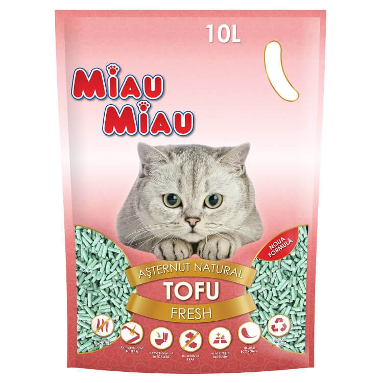 MIAU MIAU, Fresh, așternut igienic pisici, peleți, tofu, aglomerant, ecologic, biodegradabil, 10l - poza 2