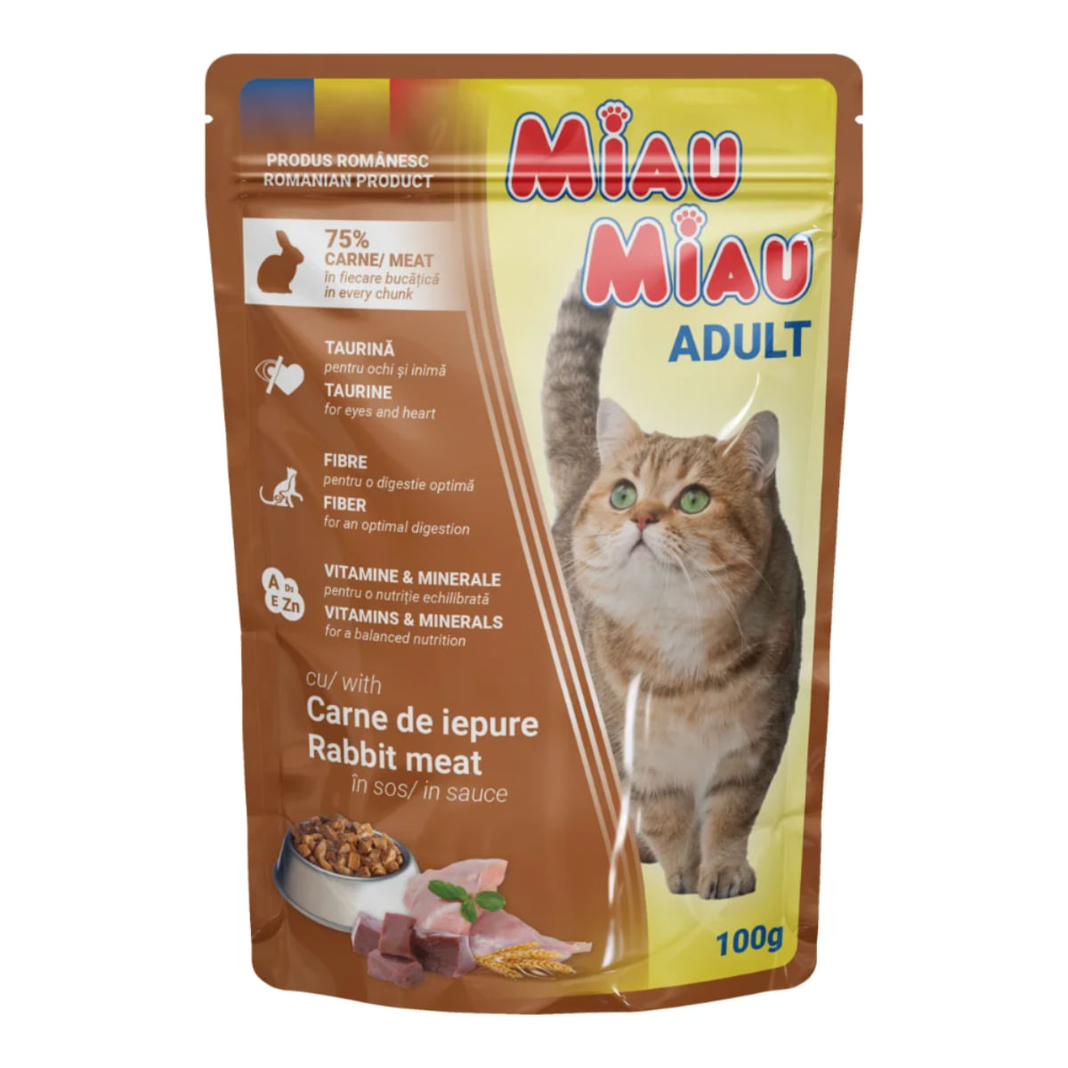 MIAU MIAU, Iepure, plic hrană umedă pisici, (în sos), 100g - poza 1